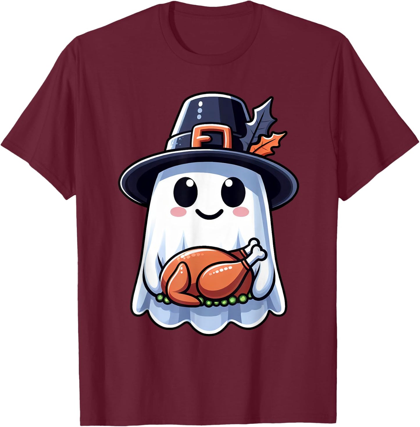 Thanksgiving Ghost Turkey Pocket Cute My Boo Halloween T-Shirt - T-Shirt | Maroon