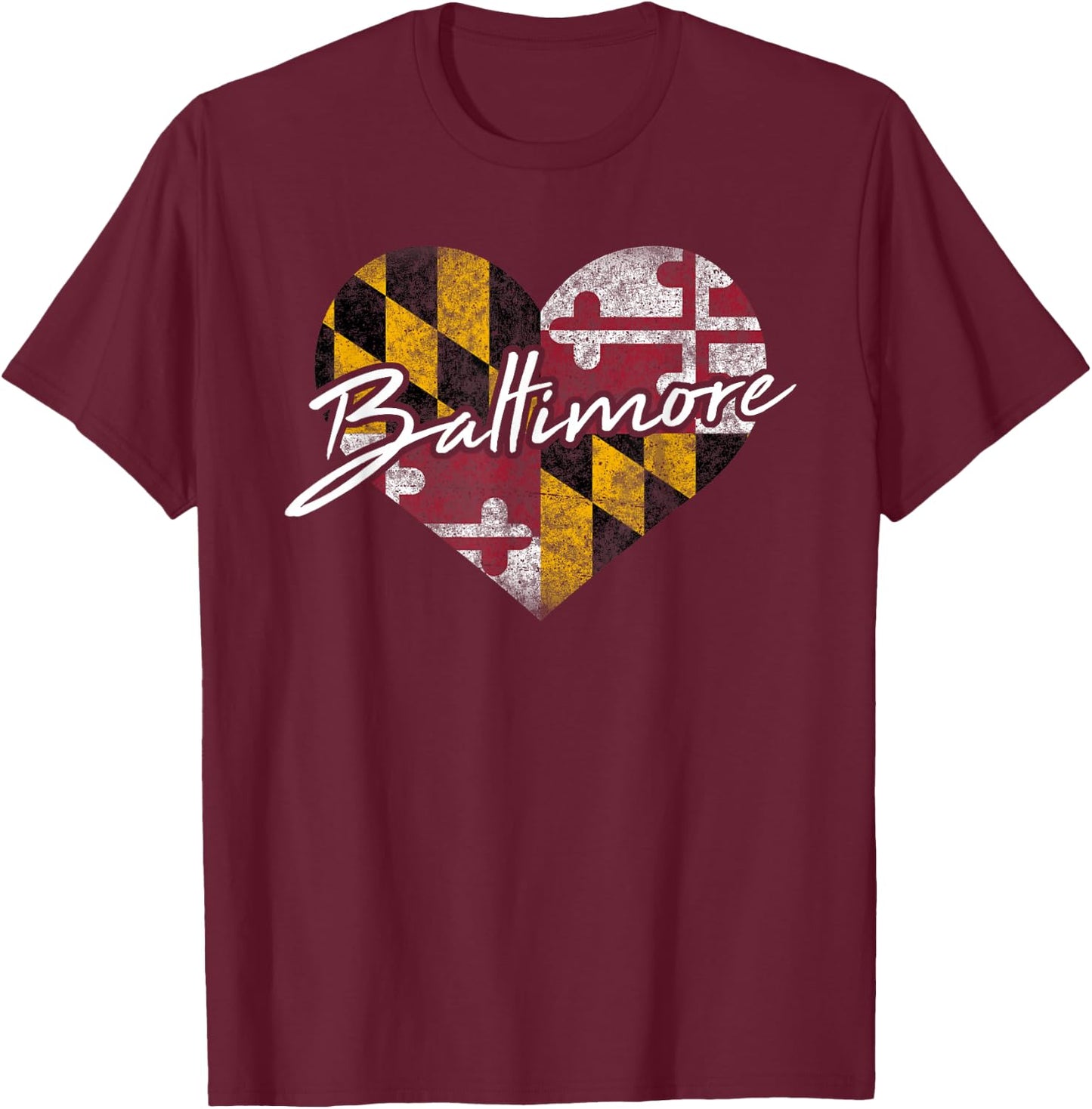 I Love Baltimore State of Maryland Flag Heart Gift T-Shirt - T-Shirt | Maroon