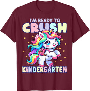 Crush Kindergarten Girls Back to School Unicorn First Day T-Shirt - T-Shirt | Maroon