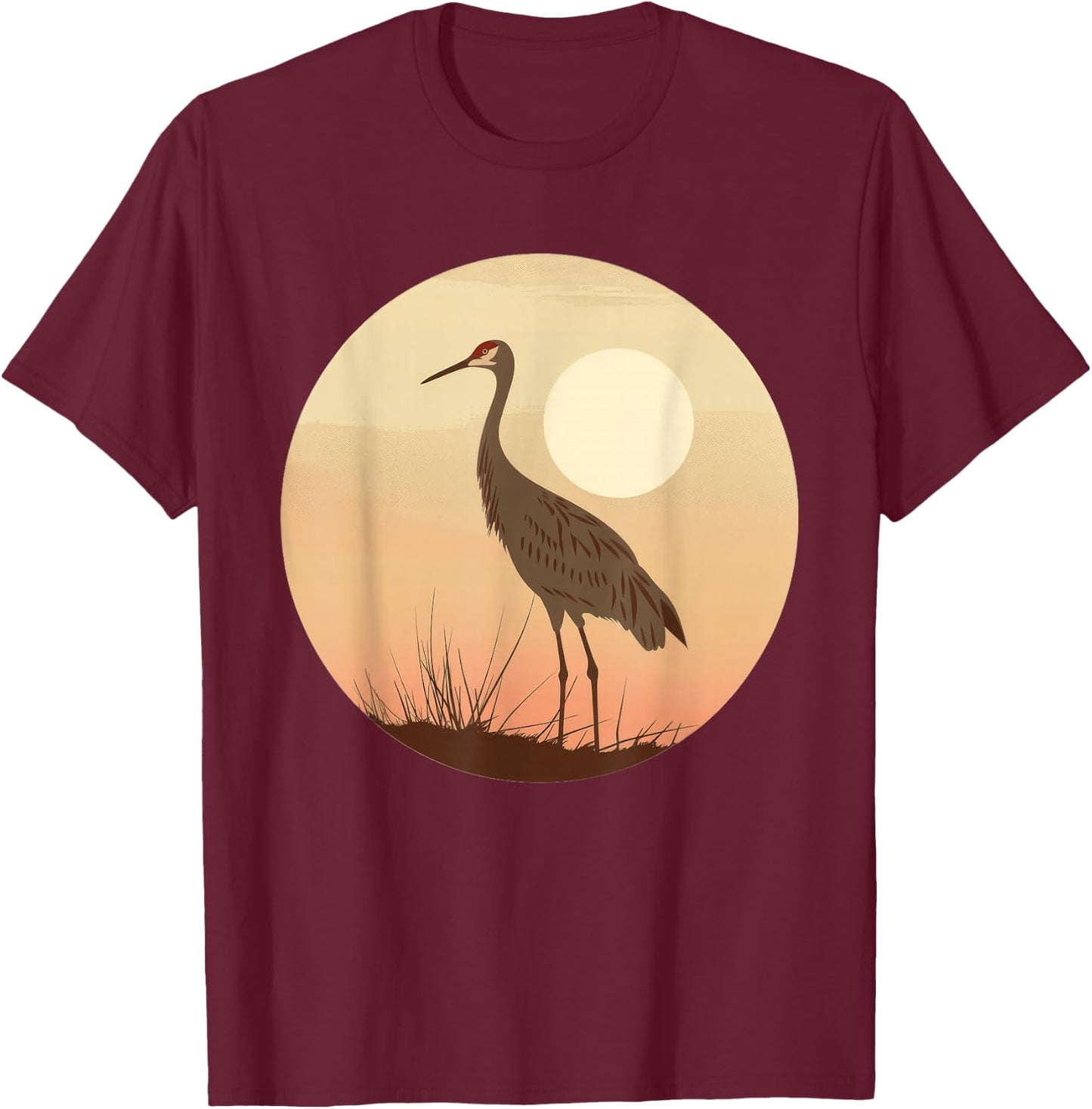 Sandhill Crane Vintage Sunset T-Shirt - T-Shirt | Maroon