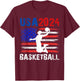 Basketball 2024 USA American Flag Design 4th Of July T-Shirt - T-Shirt | Maroon
