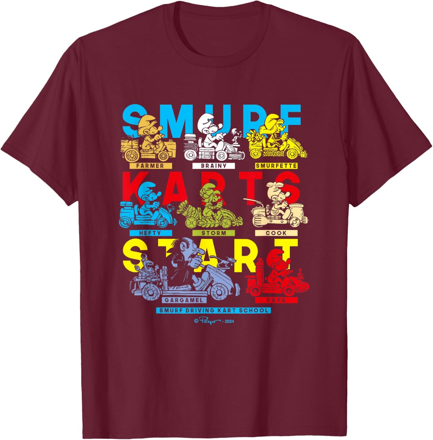 The Smurfs Smurf Karts Start Driving School Logo Vintage T-Shirt - T-Shirt | Maroon