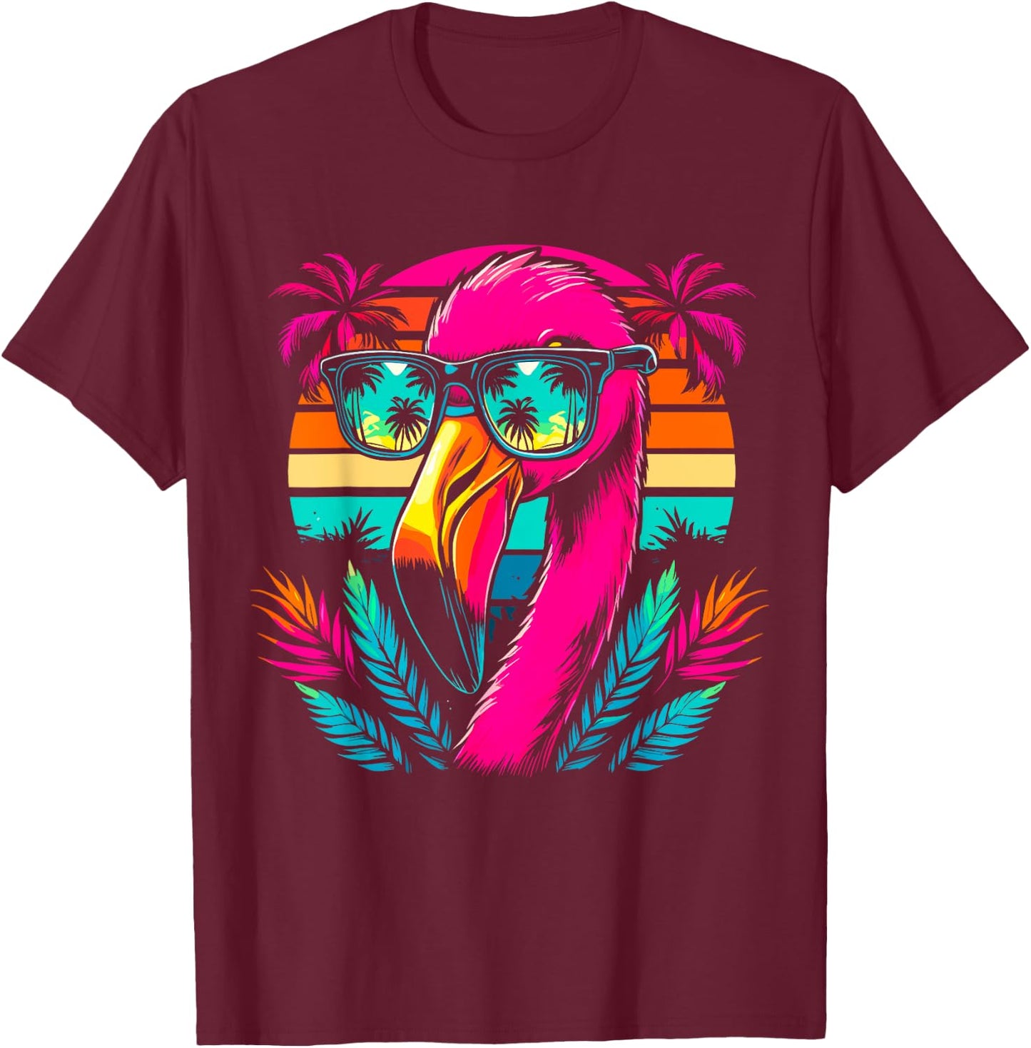 Cool Flamingo with Sunglasses T-Shirt - T-Shirt | Maroon