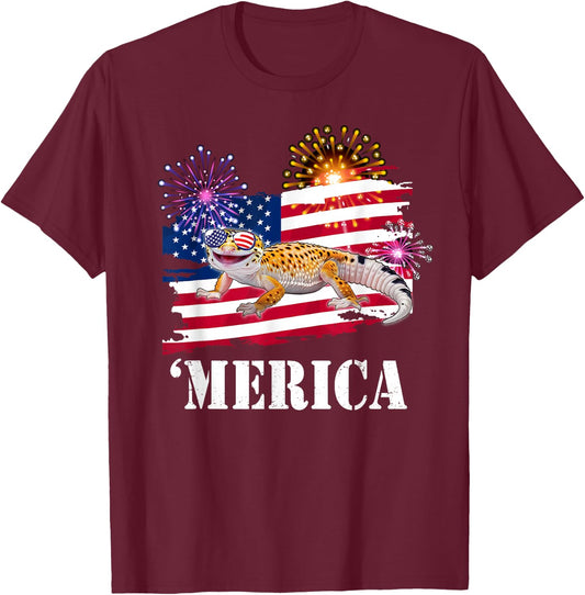 Reptile Happy USA Flag 4th 'Merica Leopard Gecko Lover Kids Men T-Shirt - T-Shirt | Maroon