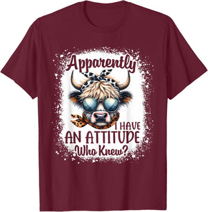 Apparently I Have An Attitude Who Knew Bleached Highland Cow T-Shirt - T-Shirt | Maroon