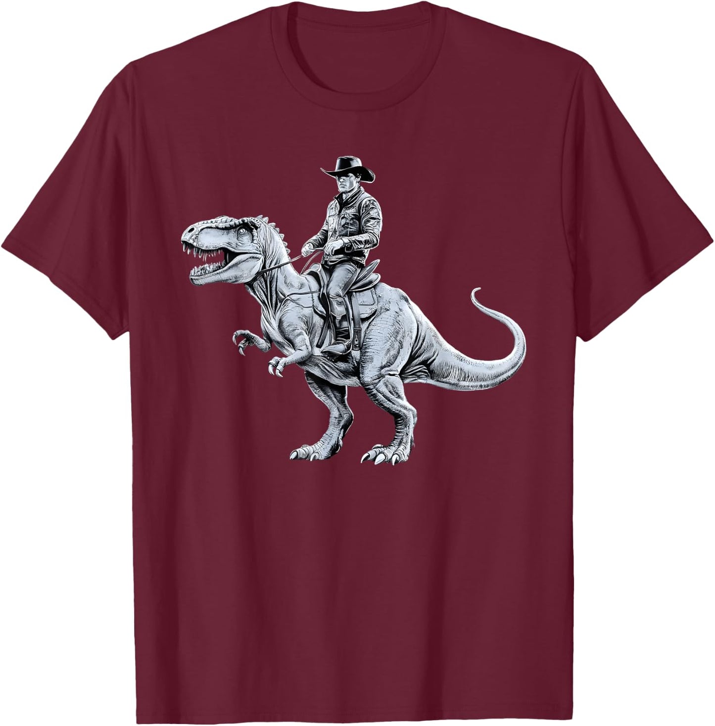 Dinosaur Funny Cowboy Cowgirl Western Country Graphic art T-Shirt - T-Shirt | Maroon