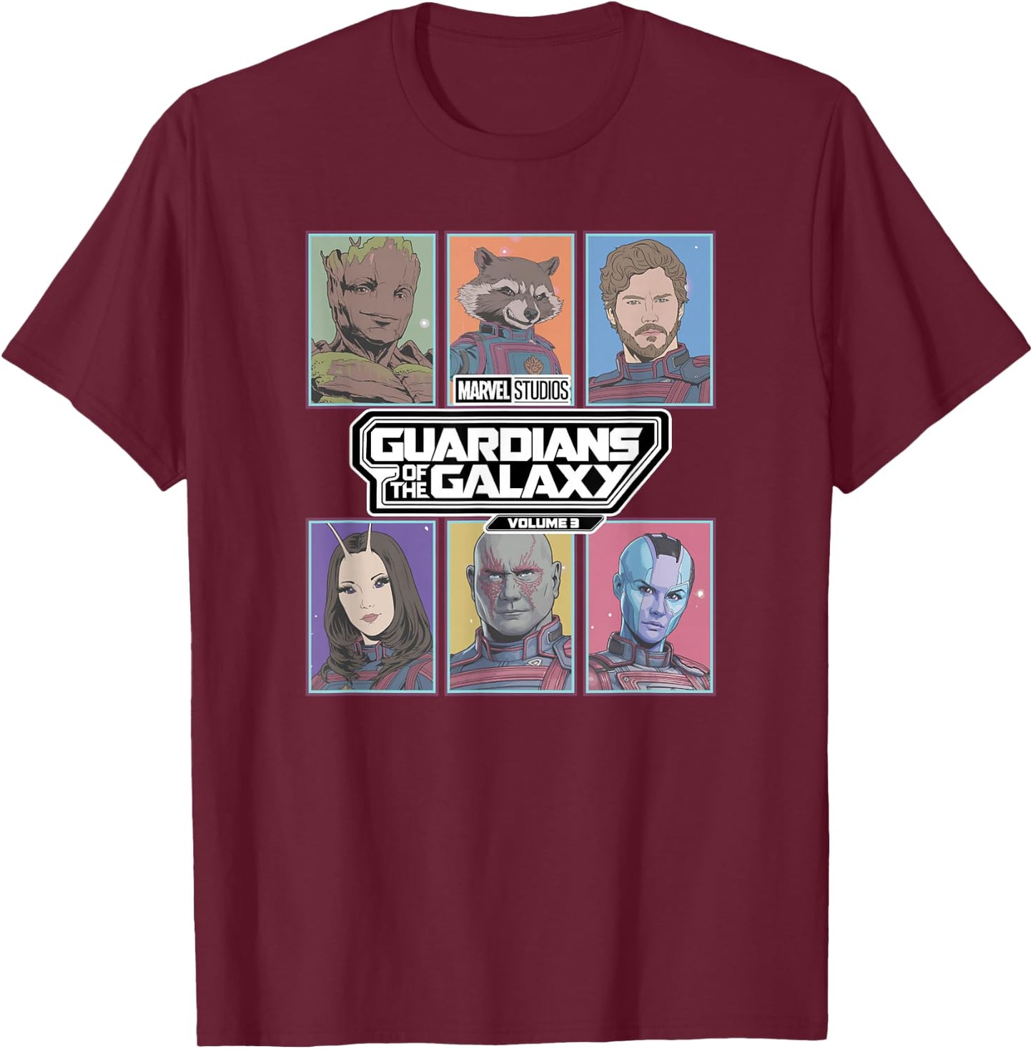 Marvel Guardians of The Galaxy Vol. 3 Retro Trading Cards T-Shirt - T-Shirt | Maroon