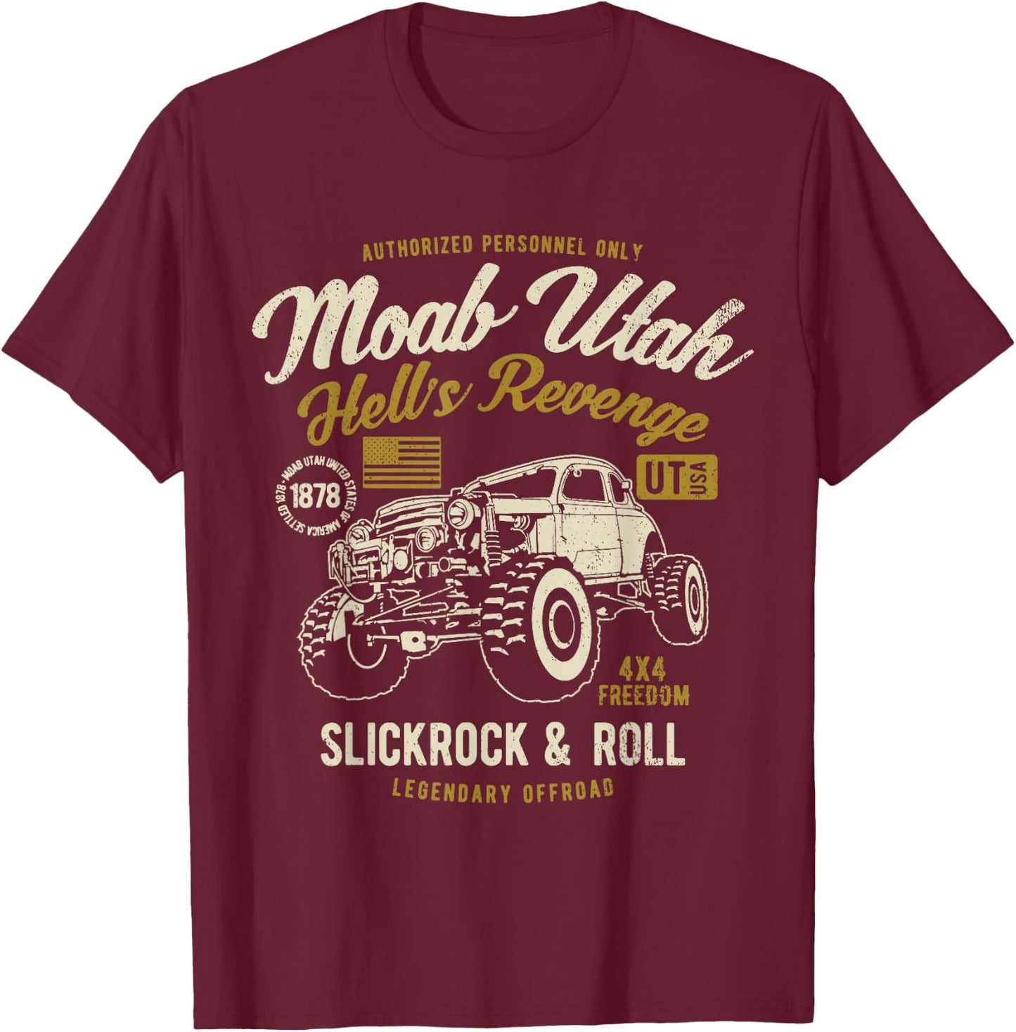 Moab Utah Hells Revenge 4x4 Vintage Distressed Style Design T-Shirt - T-Shirt | Maroon