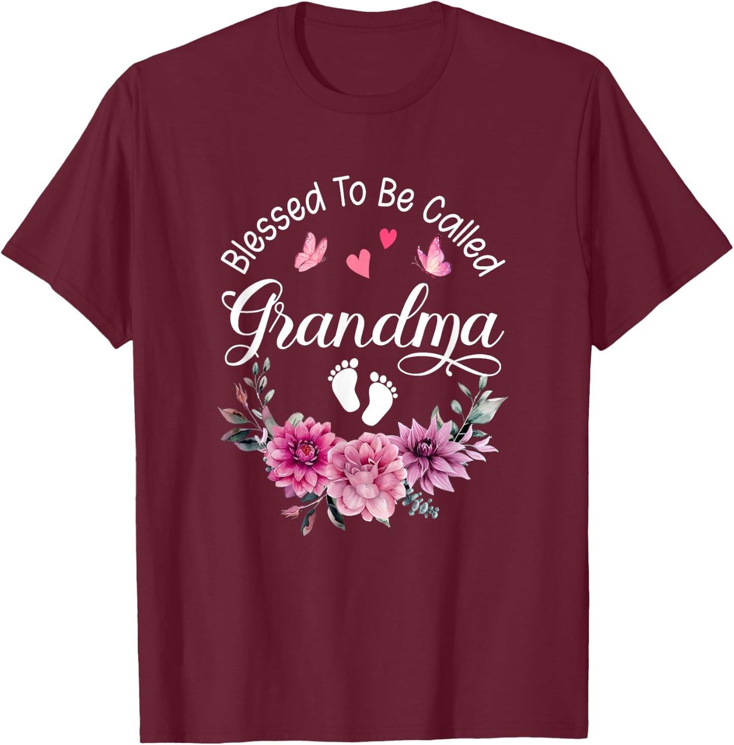 Blessed To Be Called Grandma Women Floral Decor Grandma T-Shirt - T-Shirt | Maroon
