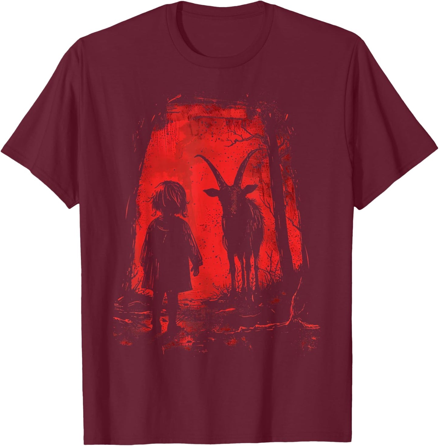 Black Demonic Goat Woods Forest Goth Alternative Alt T-Shirt - T-Shirt | Maroon
