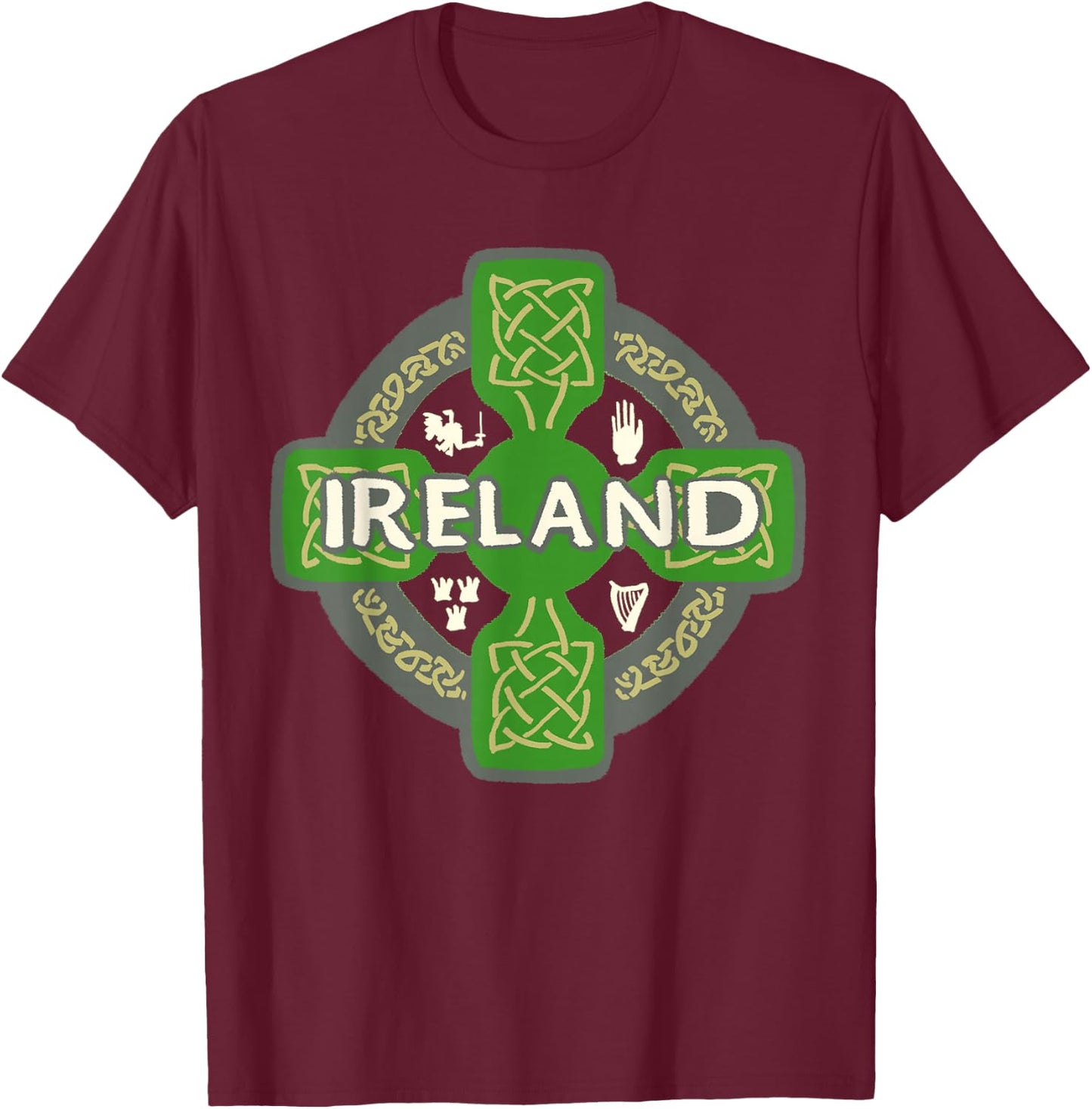 Ireland St Patrick Day Celtic Cross Green T-Shirt - T-Shirt | Maroon