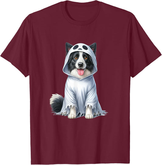 Halloween costume funny ghost dog border collie T-Shirt - T-Shirt | Maroon