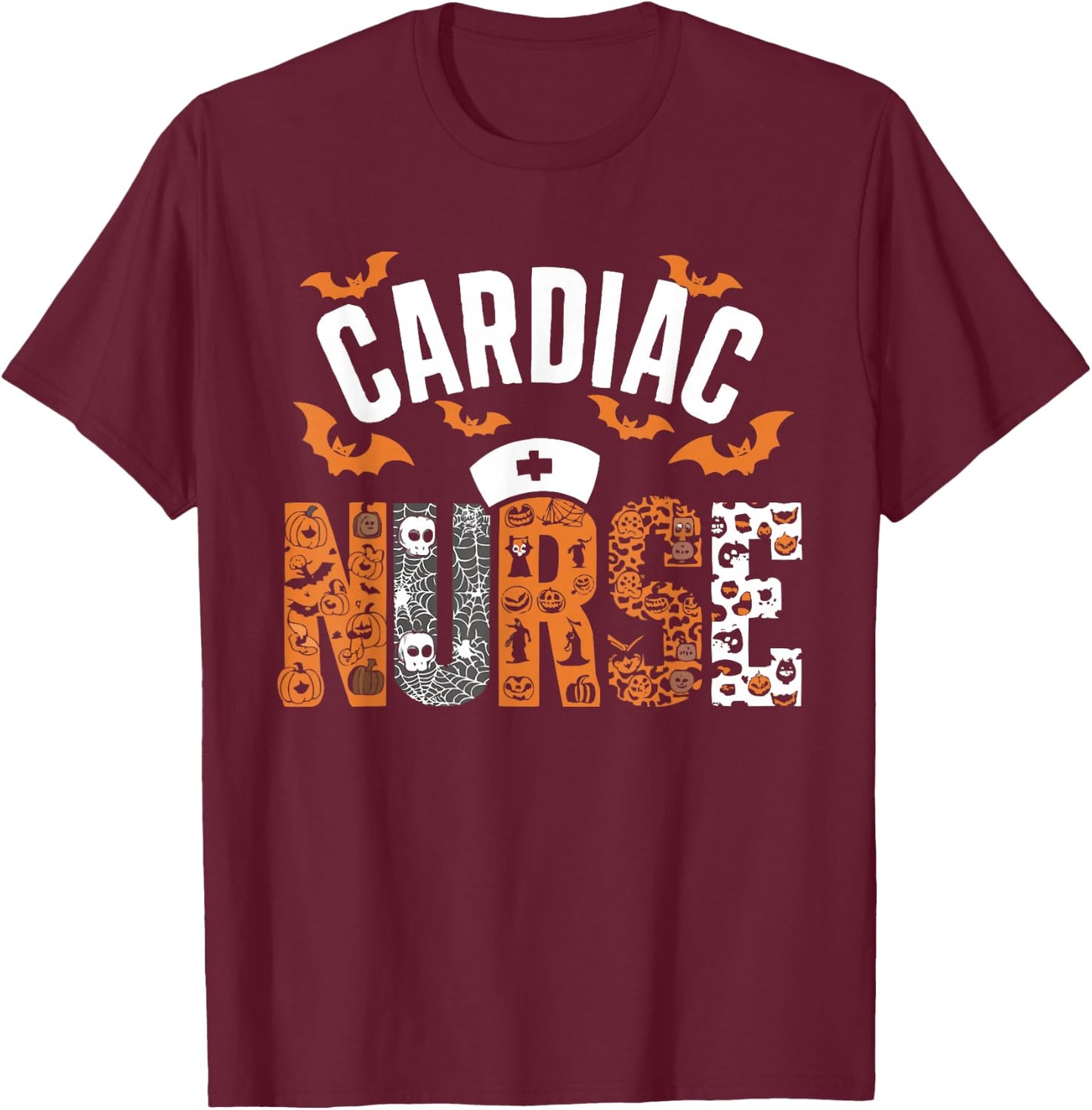 Halloween Cardiac Nurse Spooky Nursing Trick Or Treat T-Shirt - T-Shirt | Maroon