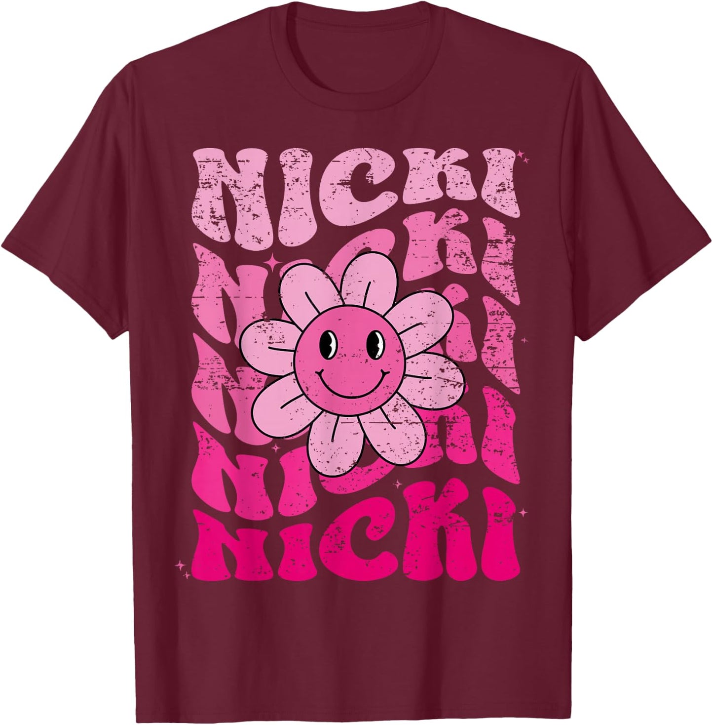 Nicki First Name I Love Nicki Girl Groovy 80's Vintage T-Shirt - T-Shirt | Maroon