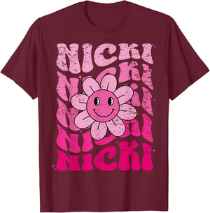 Nicki First Name I Love Nicki Girl Groovy 80's Vintage T-Shirt - T-Shirt | Maroon