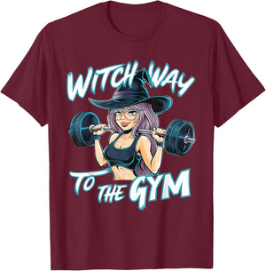 Witch Way to the Gym Halloween Workout Fitness Anime T-Shirt - T-Shirt | Maroon