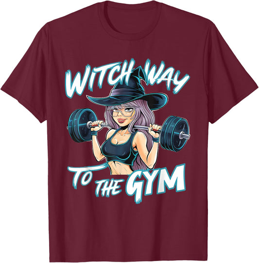 Witch Way to the Gym Halloween Workout Fitness Anime T-Shirt - T-Shirt | Maroon