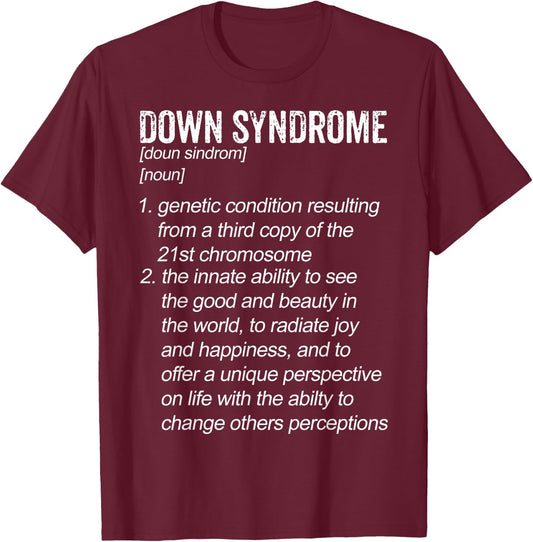 Down Syndrome Designs & Co. Down Syndrome Definition , Black, Small, Short Sleeve, Classic Fit, Modern, Educational Awareness T-Shirt - T-Shirt | Maroon