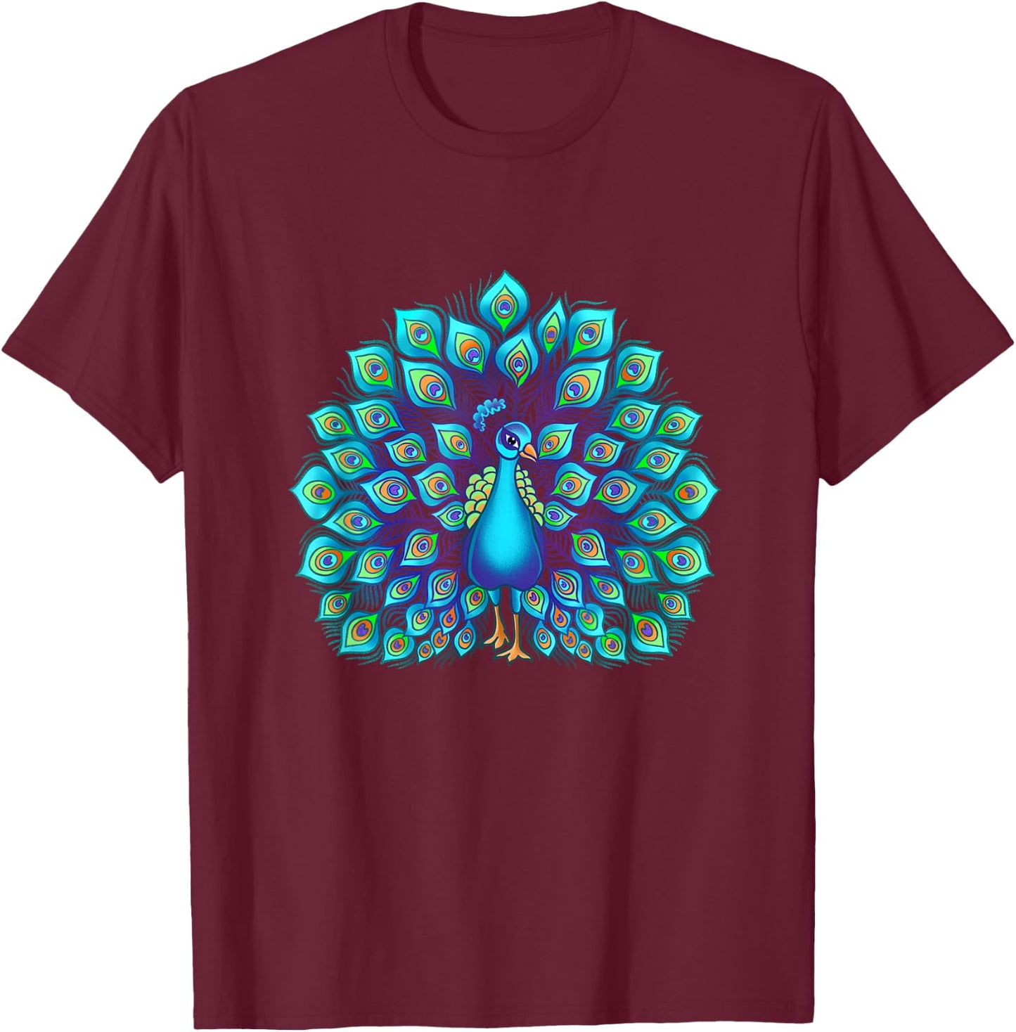 Peacock Bird Lover Illustration T-Shirt - T-Shirt | Maroon