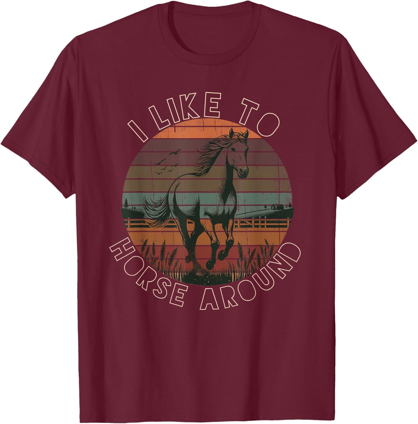 Vintage Horse Around Equestrian Cute Women's I Loves Horses T-Shirt - T-Shirt | Maroon