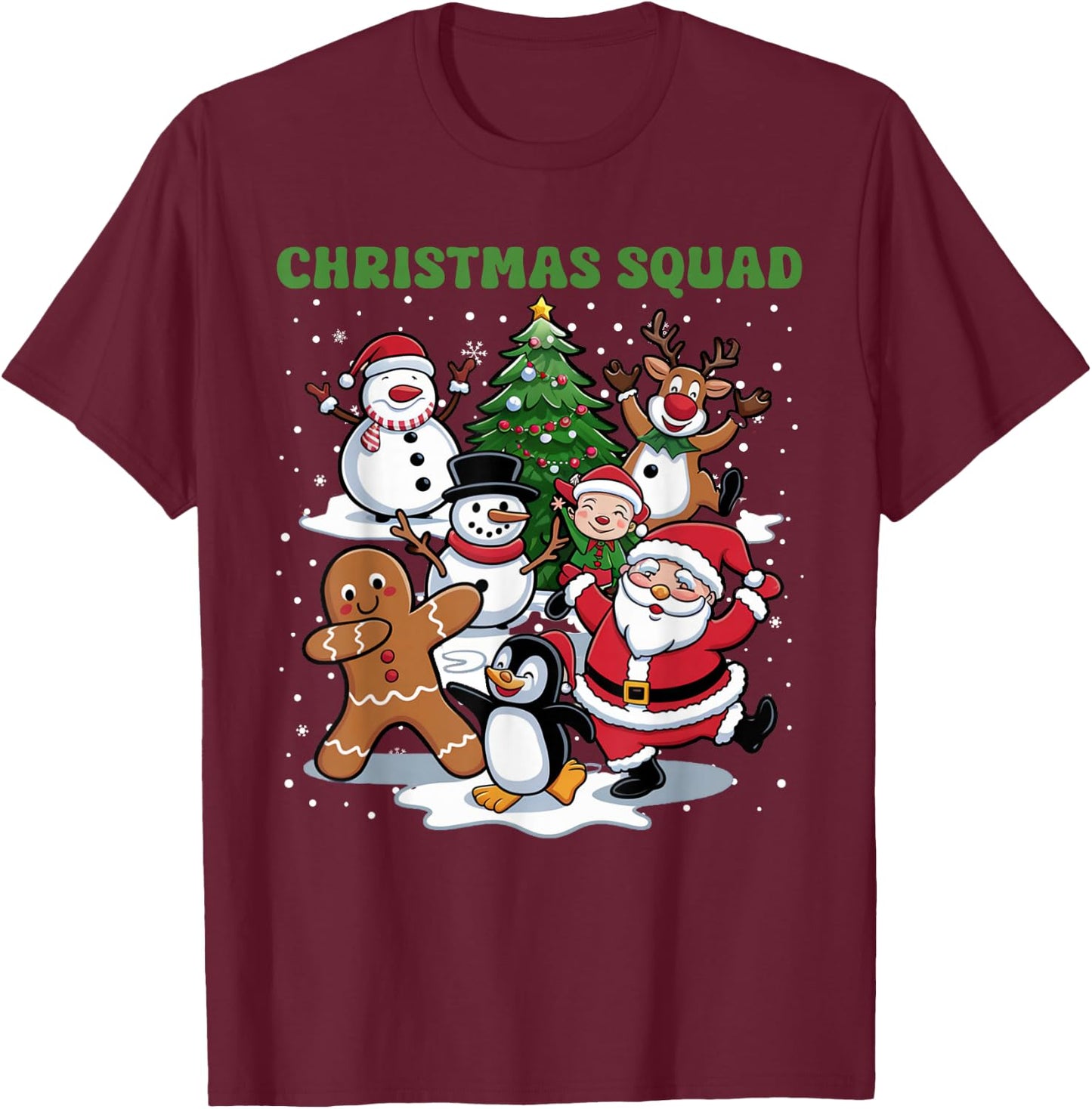 Christmas Squad Dancing Santa and Friends Cute Xmas T-Shirt - T-Shirt | Maroon
