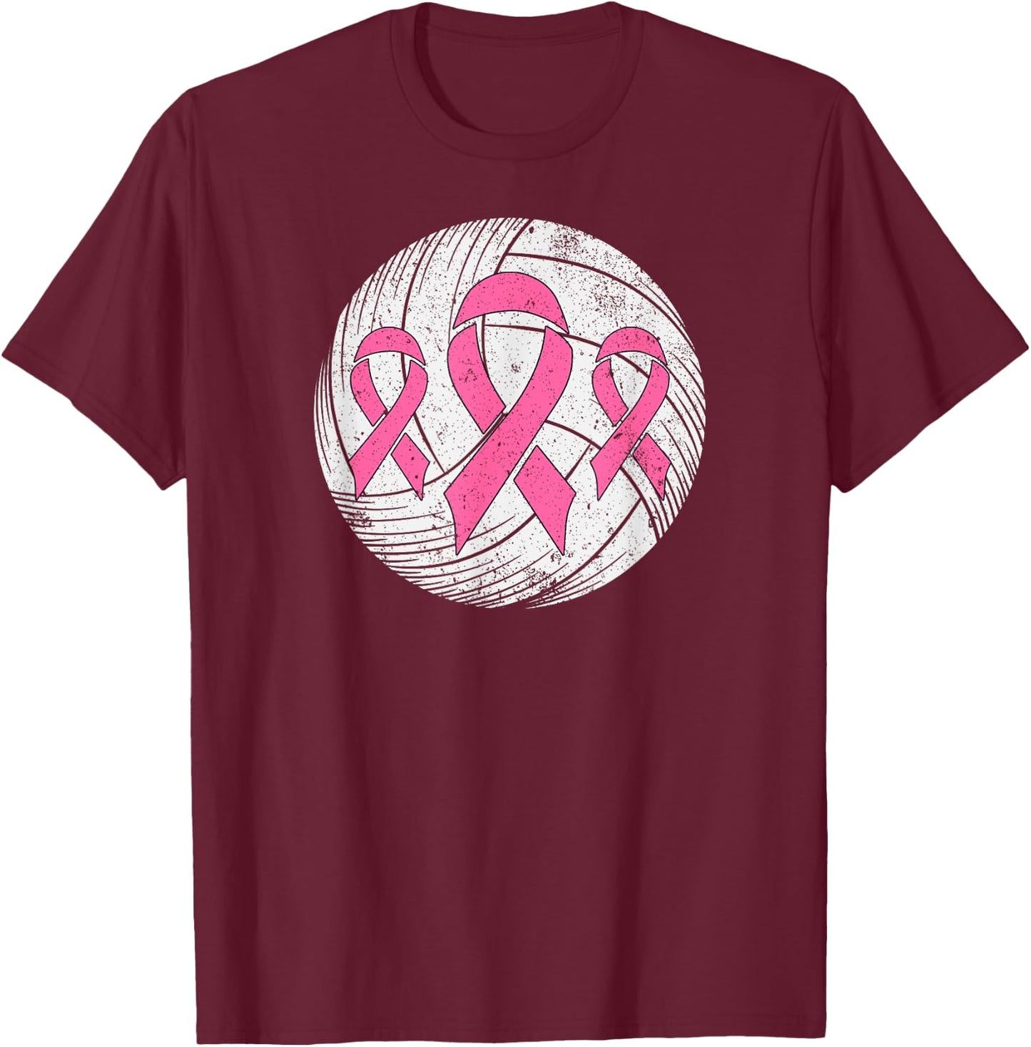 Volleyball Player Pink Ribbon Breast Cancer Awareness T-Shirt - T-Shirt | Maroon