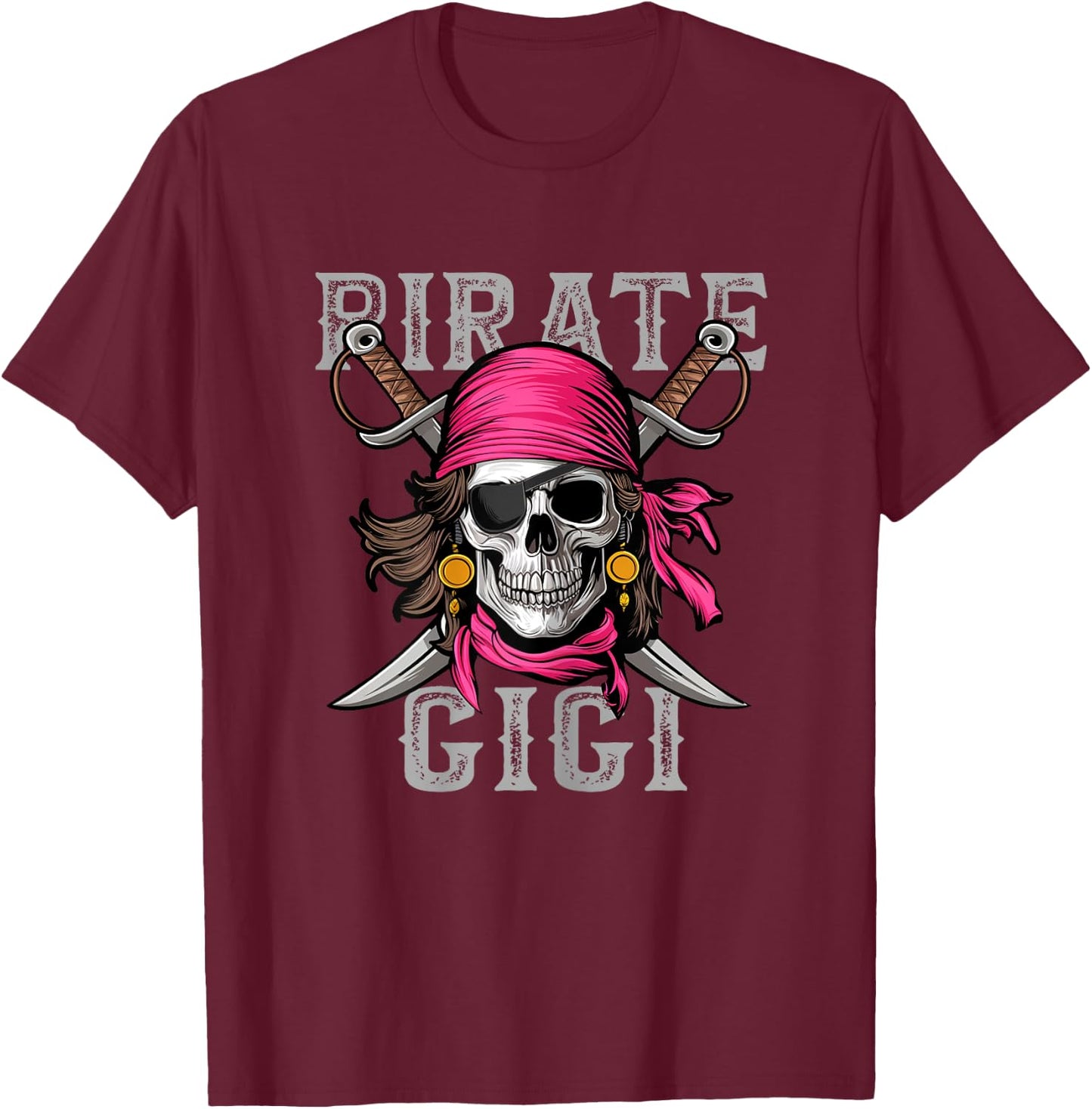 Funny Pirate Gigi Skull Halloween Costumes Family Matching T-Shirt - T-Shirt | Maroon