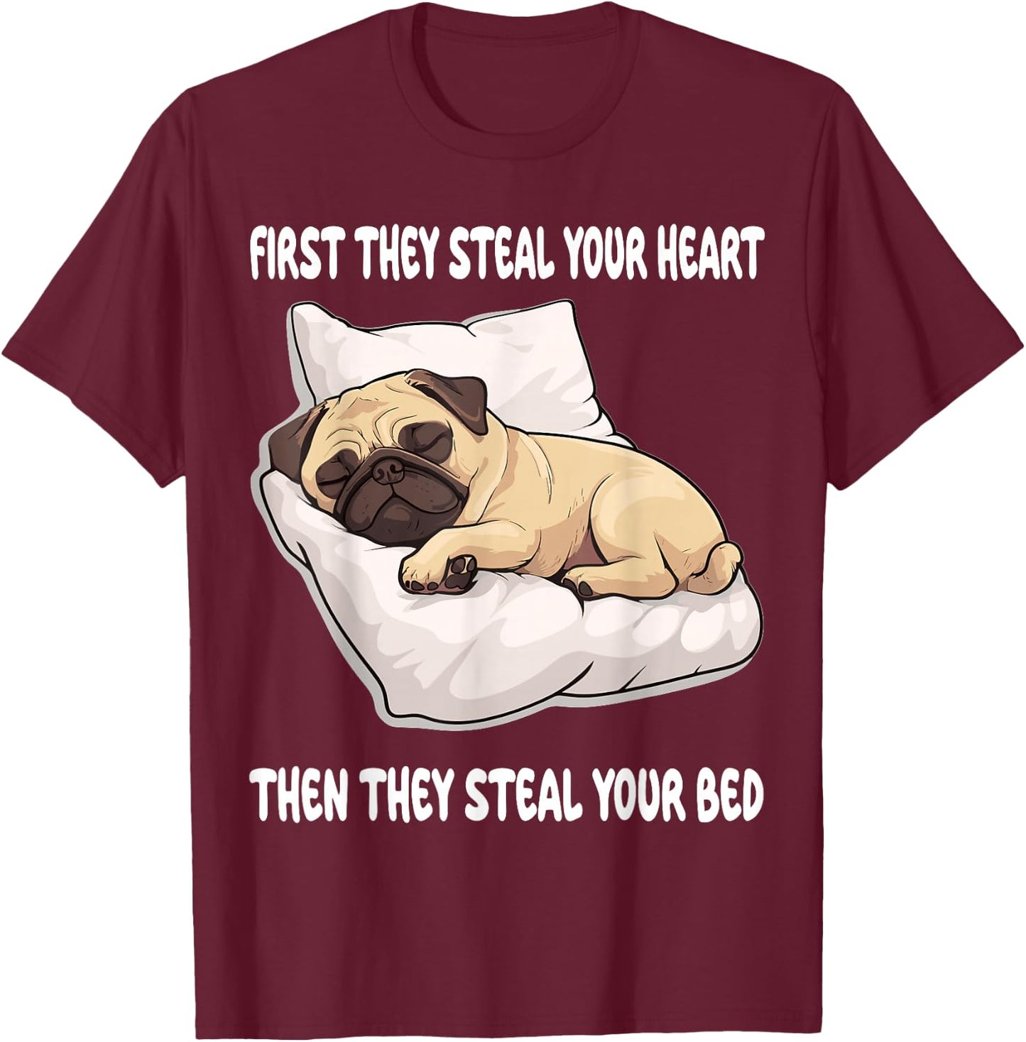 Pug Sleeping Pajamas Nightgown T-Shirt - T-Shirt | Maroon