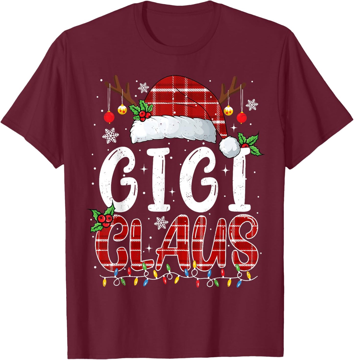 Gigi Claus Christmas Lights Pajama Family Matching T-Shirt - T-Shirt | Maroon
