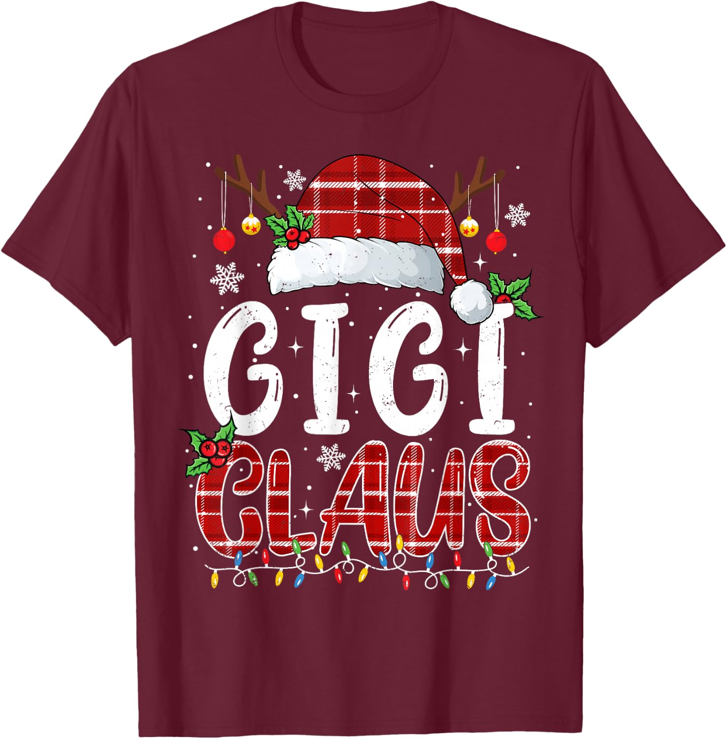 Gigi Claus Christmas Lights Pajama Family Matching T-Shirt - T-Shirt | Maroon