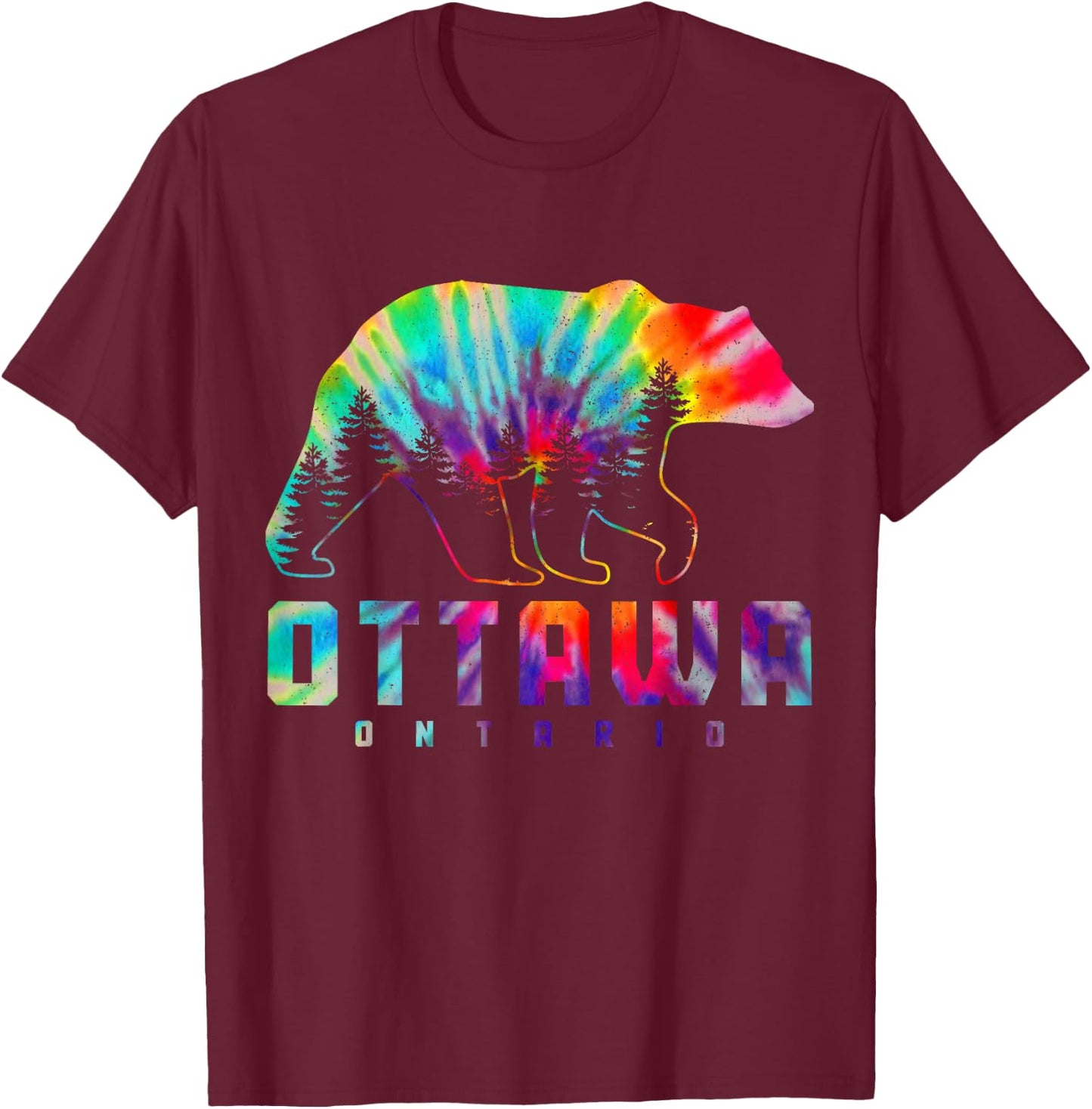 Ottawa Ontario Canada Tie Dye Bear Pride Outdoor Vintage T-Shirt - T-Shirt | Maroon