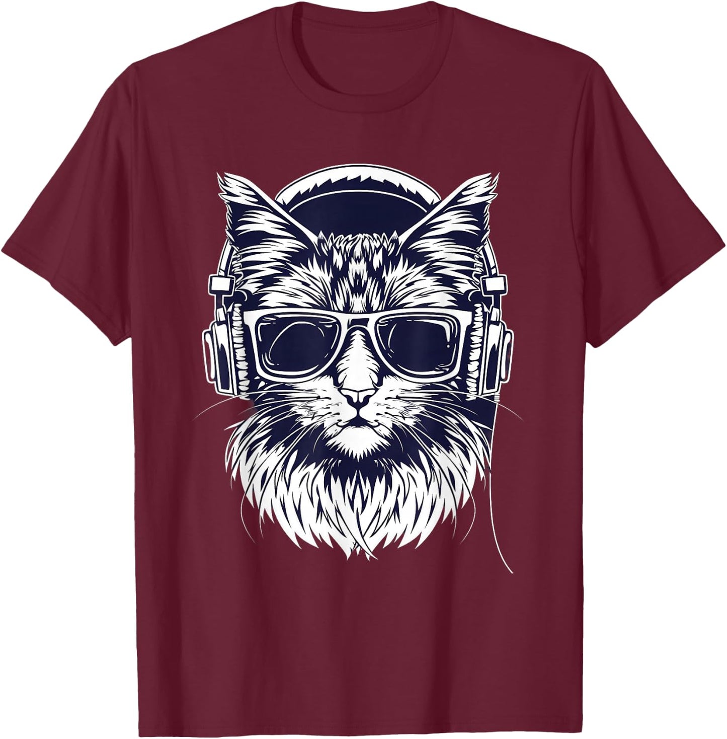DJ Cat Techno Music Headphones Beatmaker Cat Music DJ EDM T-Shirt - T-Shirt | Maroon