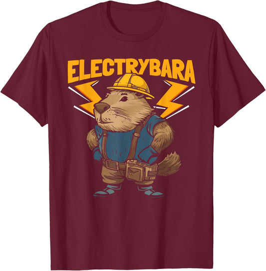 Electrybara Electrician - Electrical Engineer Capybara T-Shirt - T-Shirt | Maroon
