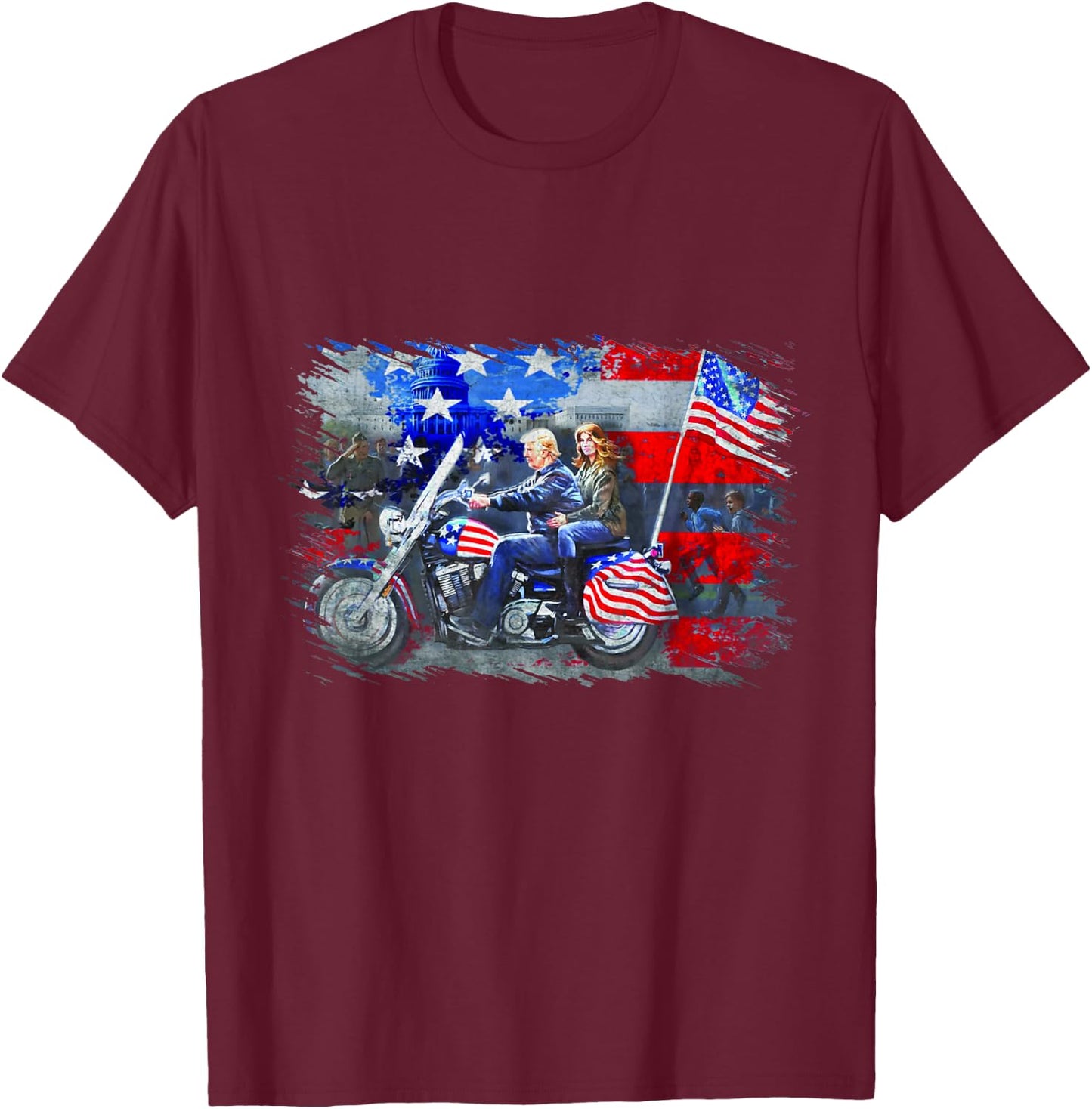 Funny Trump, Motorcycle Trump , Biker Trump T-Shirt - T-Shirt | Maroon