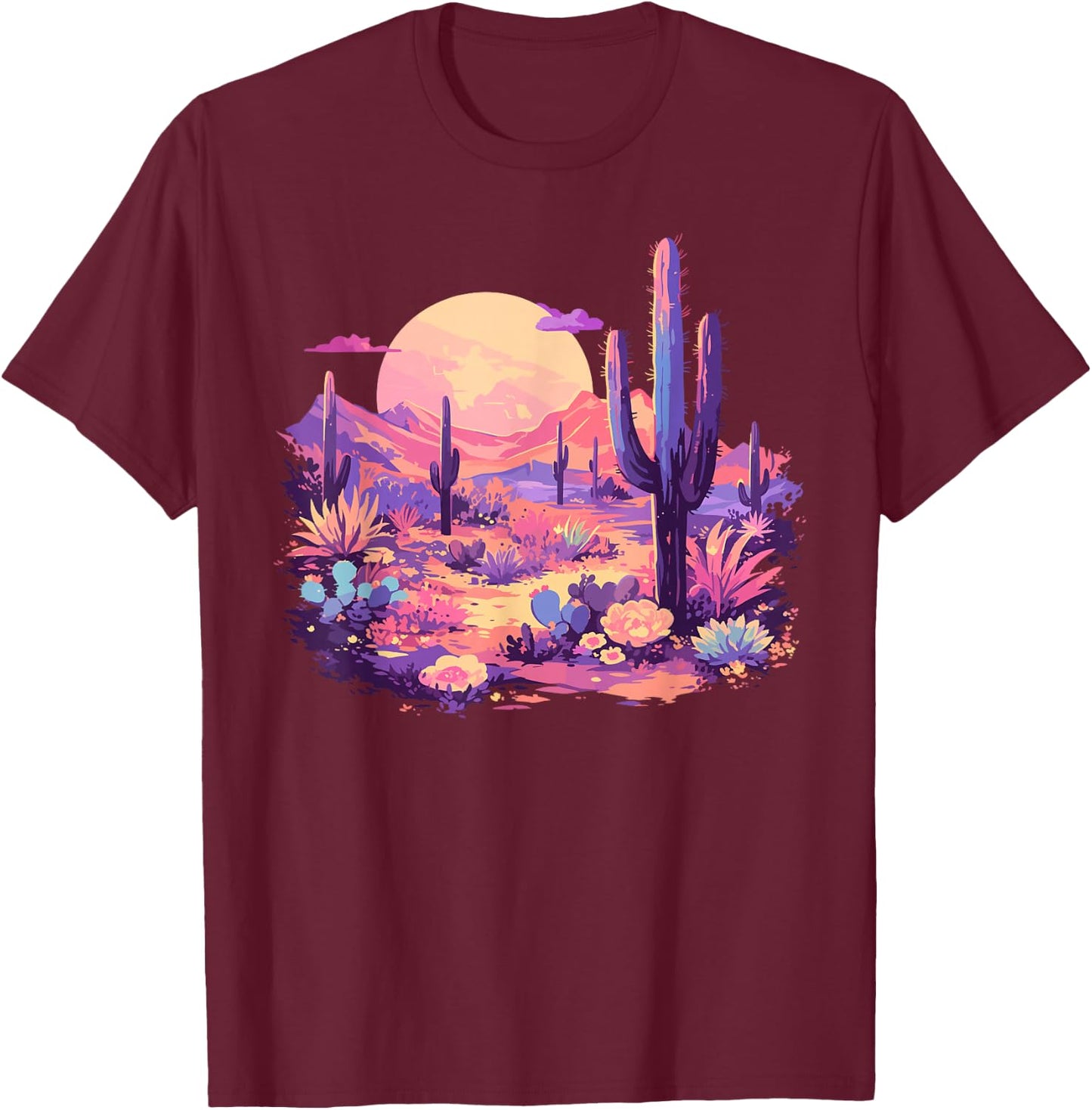 Saguaro Cactus Arizona Desert Cute Moon Pastel Purple Pink T-Shirt - T-Shirt | Maroon