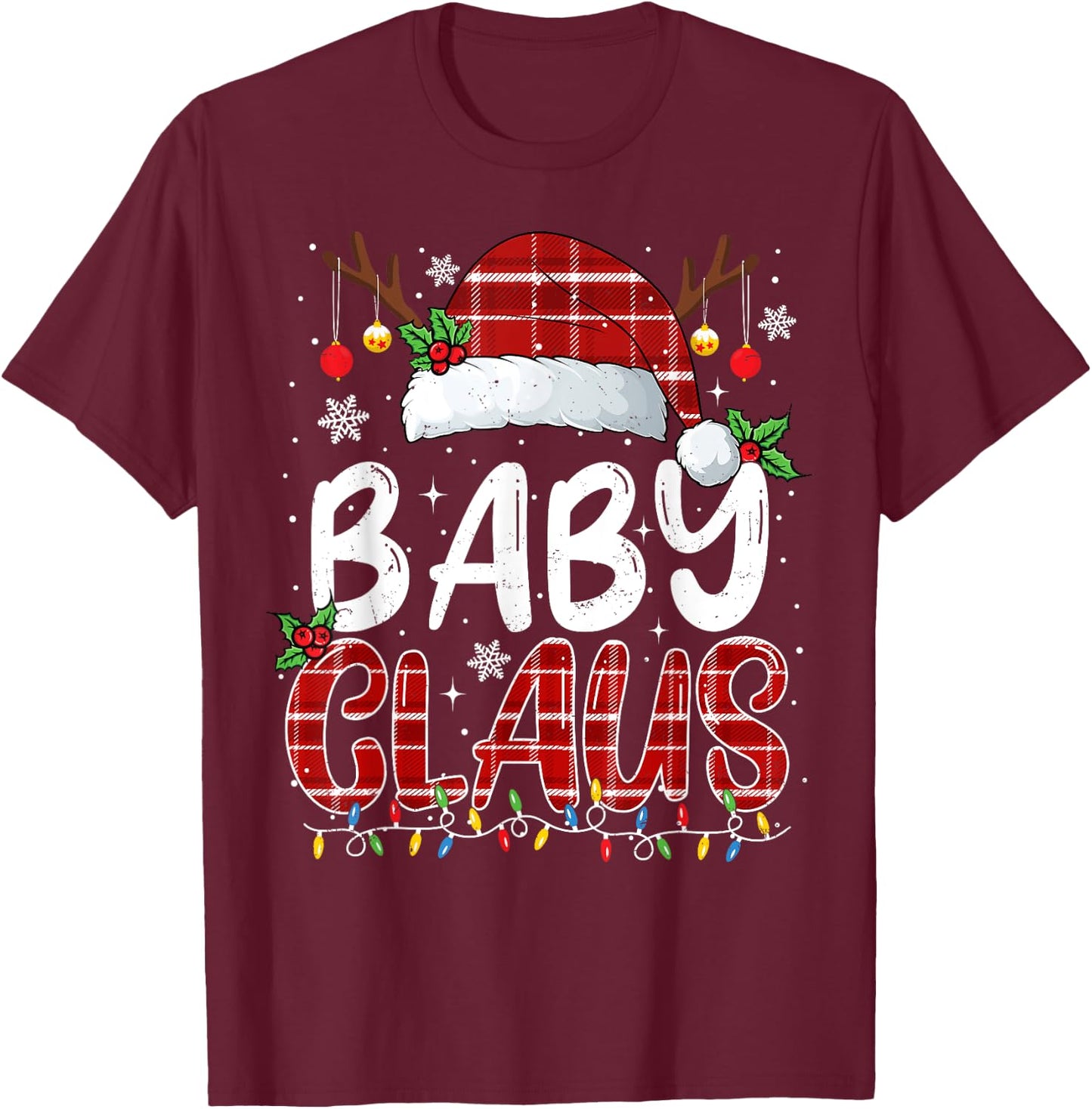Baby Claus Christmas Lights Pajama Family Matching T-Shirt - T-Shirt | Maroon