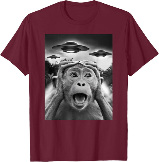 Funny Monkey UFO Weird T-Shirt - T-Shirt | Maroon