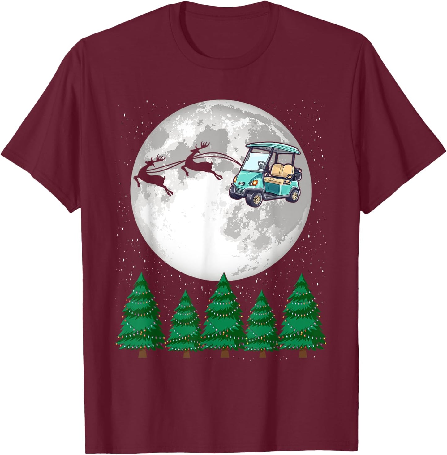 Golf Cart Santa Christmas Sleigh - Funny Golf Cart Xmas T-Shirt - T-Shirt | Maroon