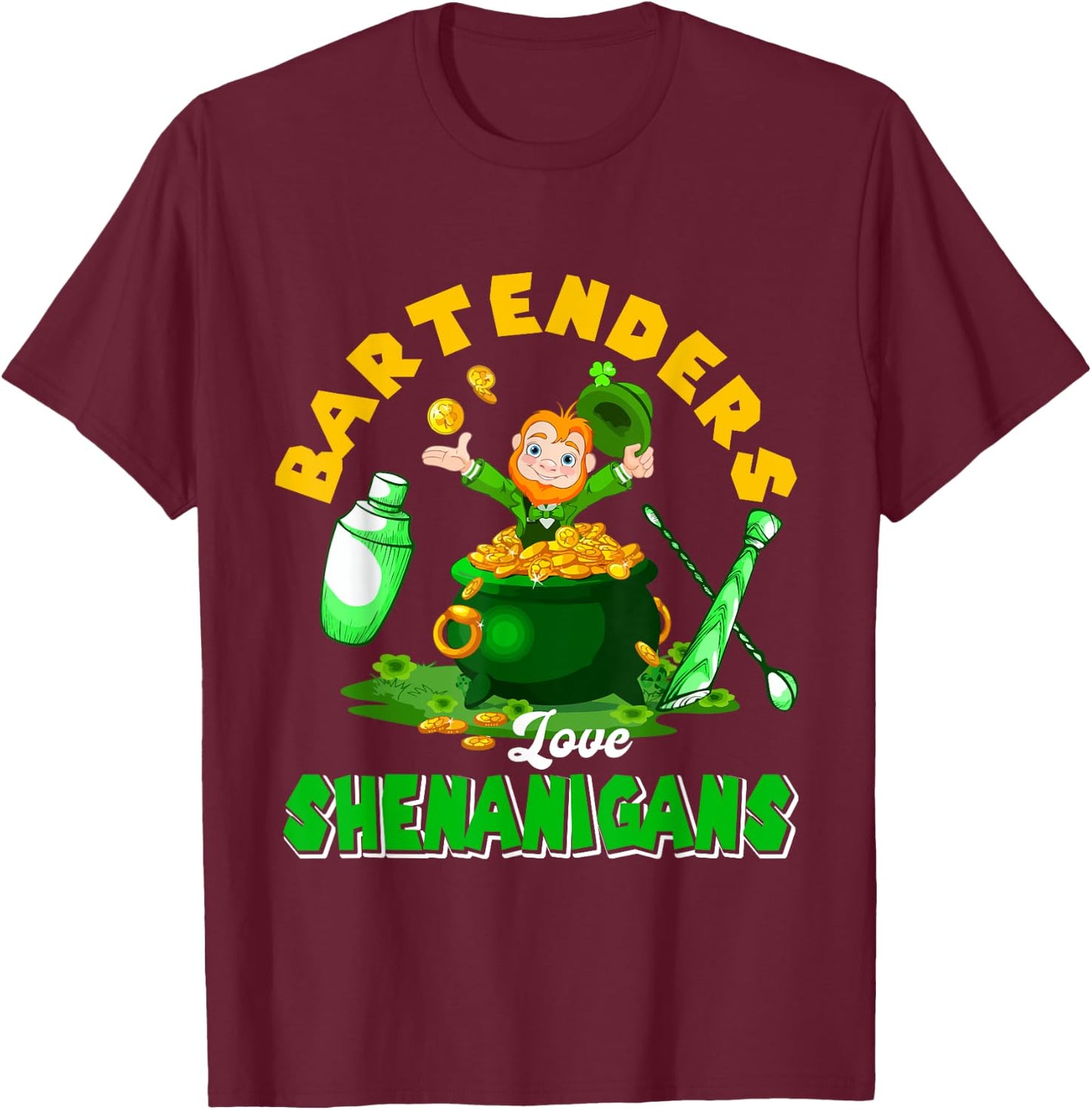 Bartenders Love Shenanigans Funny St. Patrick's Day Boy T-Shirt - T-Shirt | Maroon