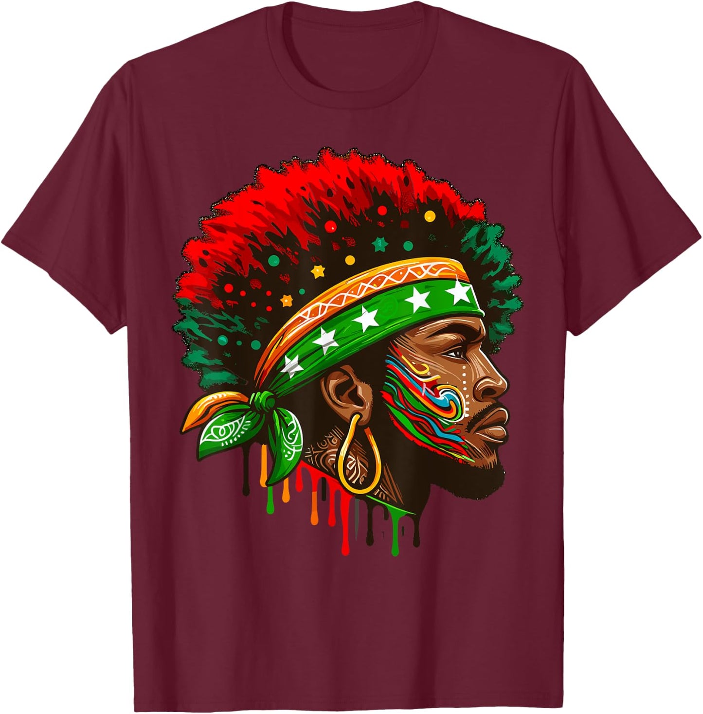 Juneteenth Flag African American Black History Face T-Shirt - T-Shirt | Maroon