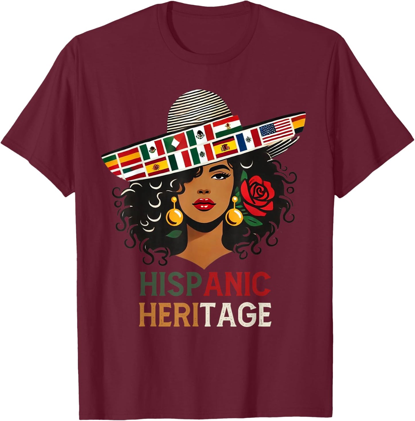 Hispanic Heritage Month Women's Latino Countries Flags Hat T-Shirt - T-Shirt | Maroon