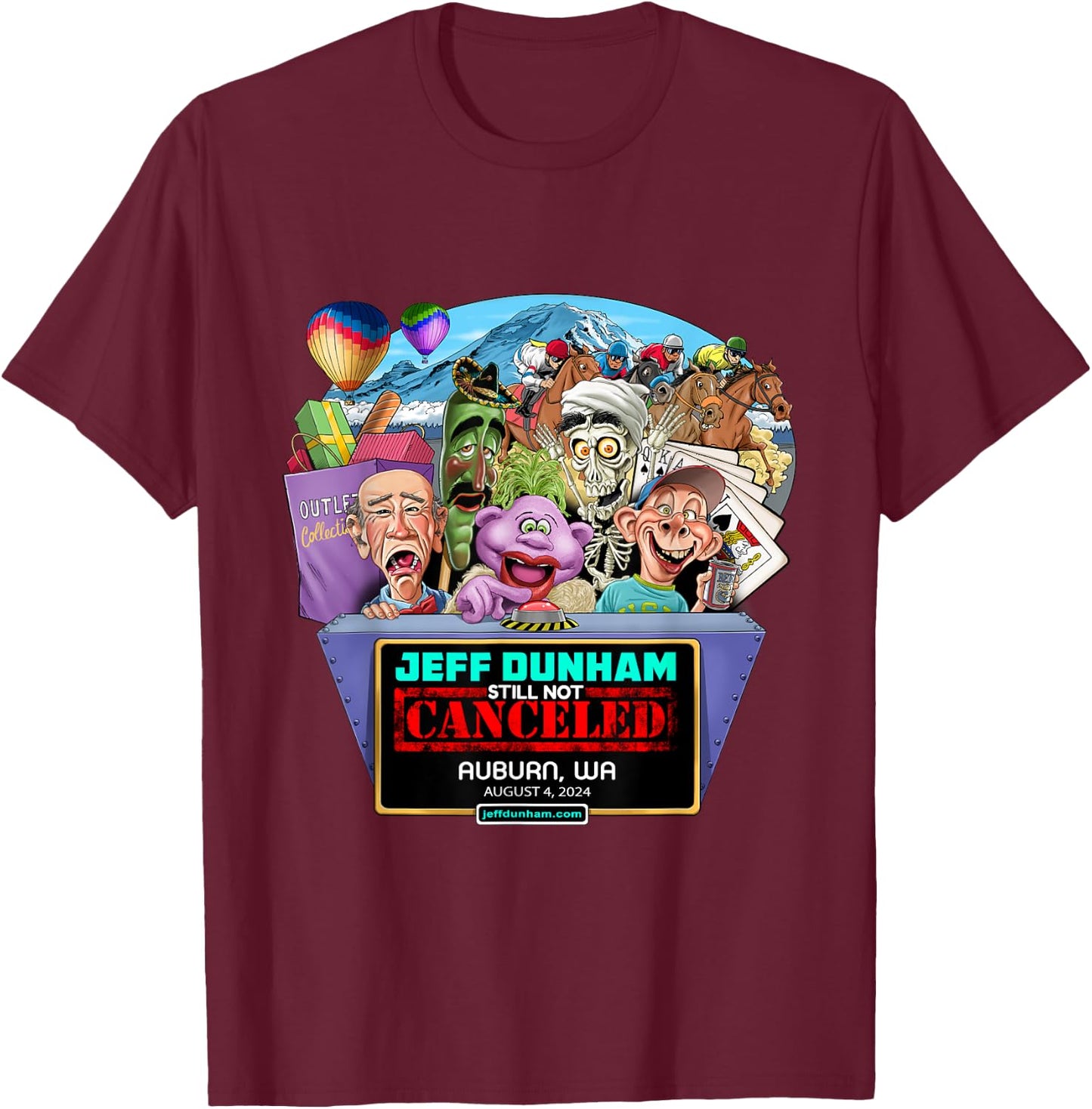 Jeff Dunham Auburn, WA (2024) T-Shirt - T-Shirt | Maroon