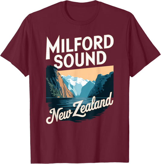 Explore Scenic Milford Sound in New Zealand T-Shirt - T-Shirt | Maroon