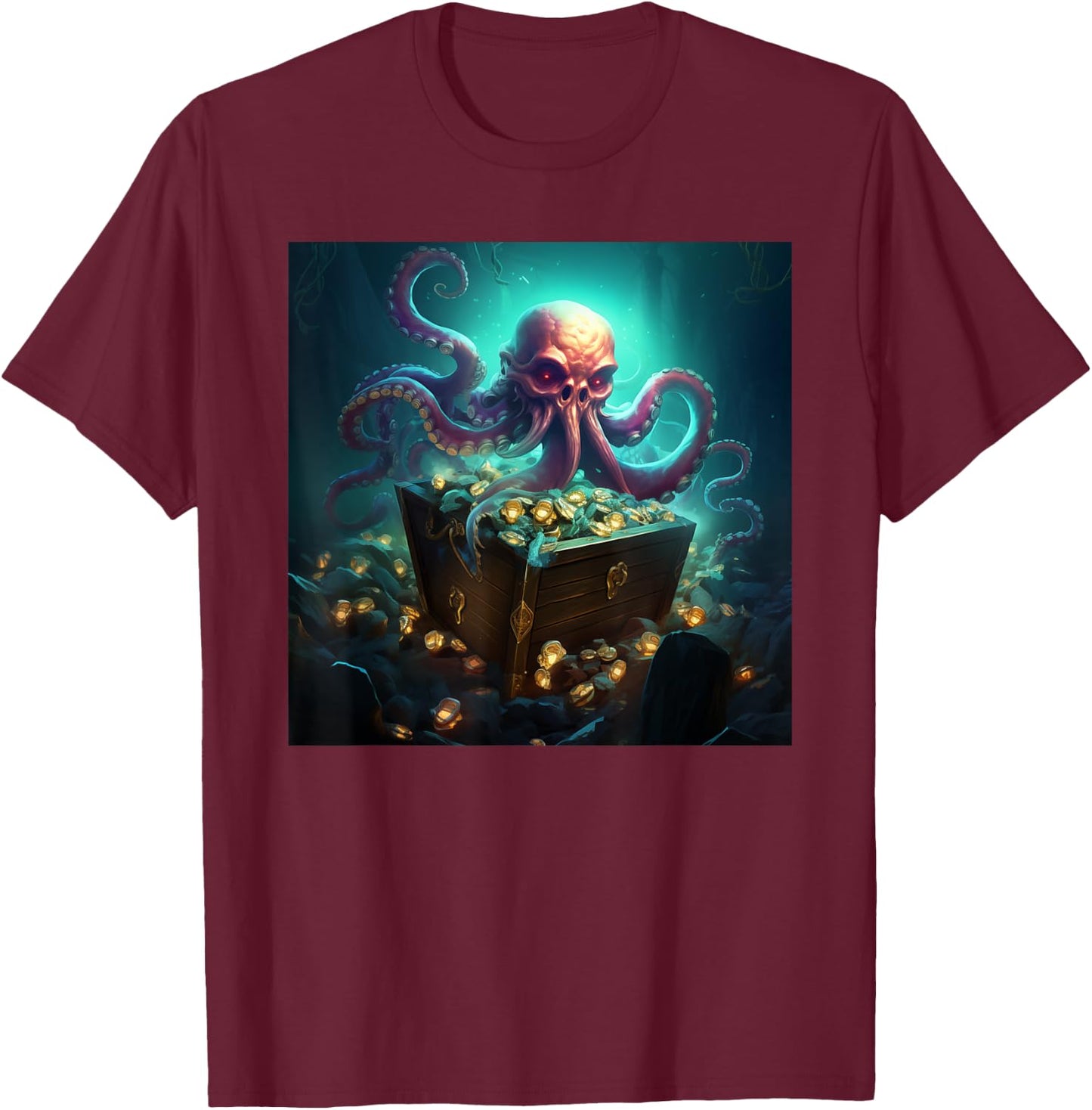Kraken Treasure Chest Octopus T-Shirt - T-Shirt | Maroon