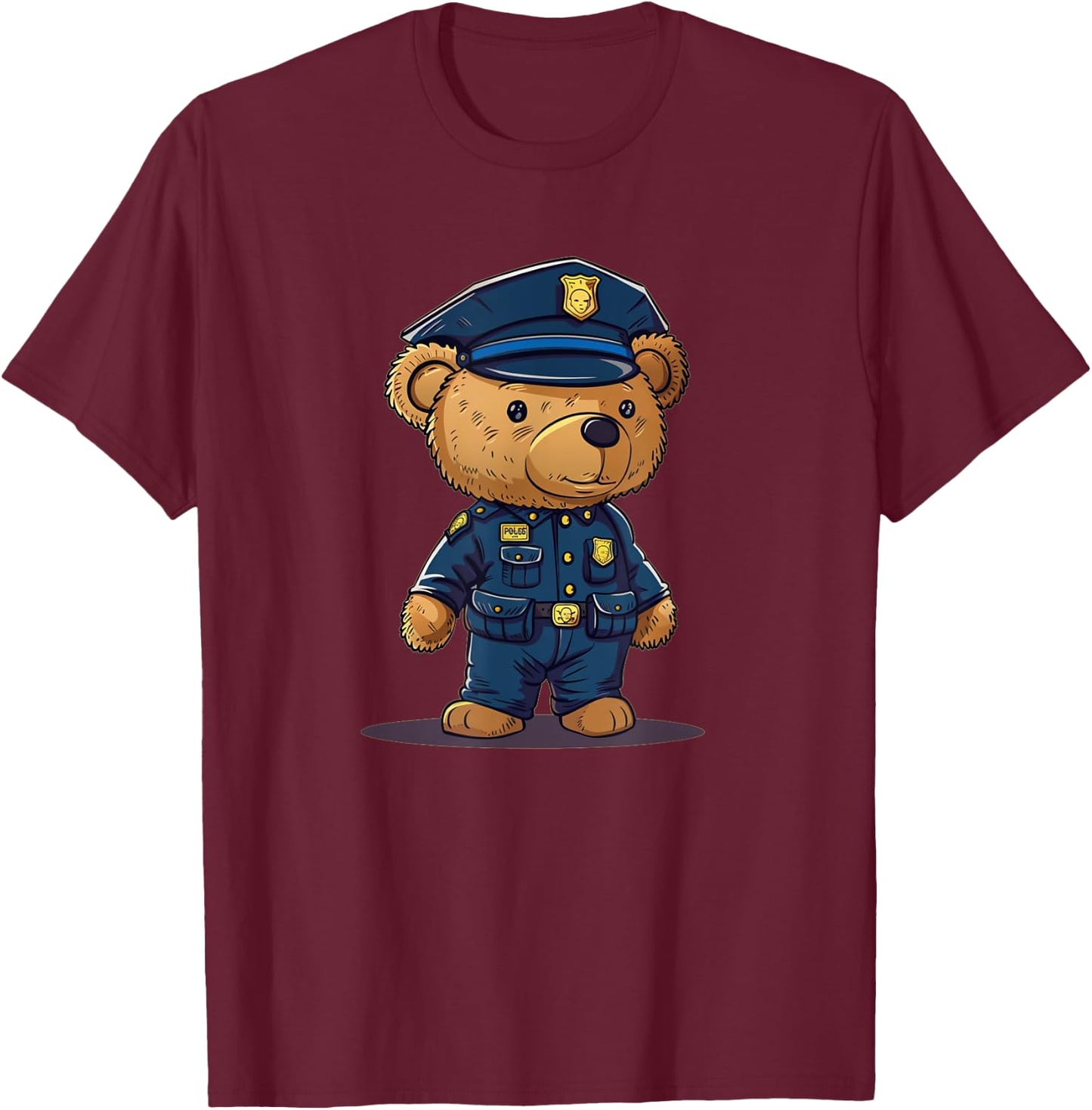 Nice Teddy Bear in Police Officer Uniform T-Shirt - T-Shirt | Maroon