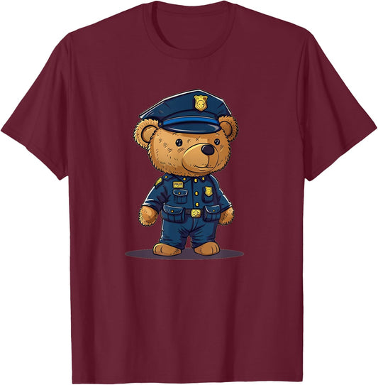 Nice Teddy Bear in Police Officer Uniform T-Shirt - T-Shirt | Maroon