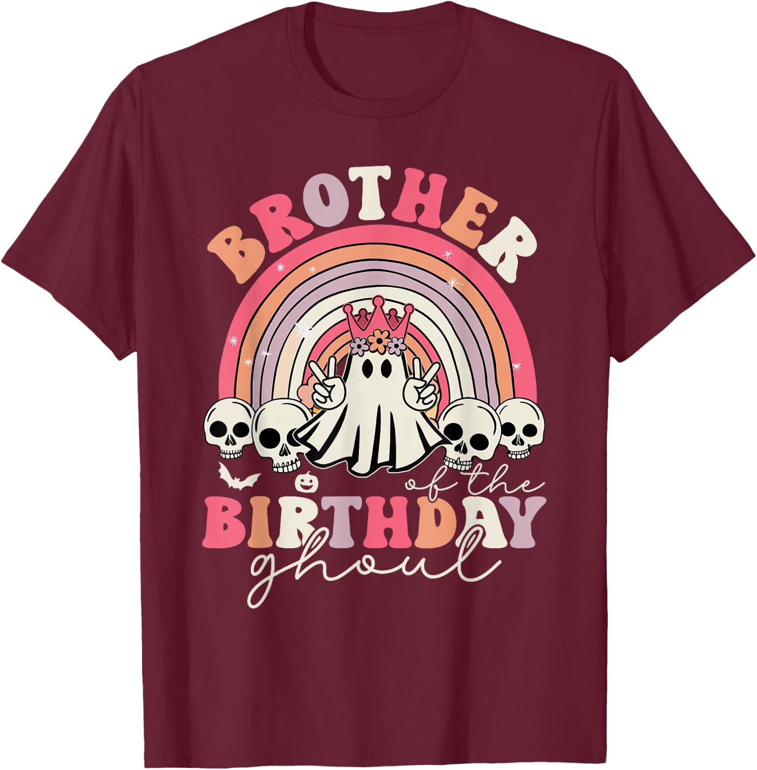 Brother Of The Birthday Ghoul Rainbow Ghost Halloween Bday T-Shirt - T-Shirt | Maroon