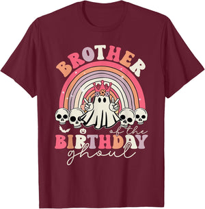 Brother Of The Birthday Ghoul Rainbow Ghost Halloween Bday T-Shirt - T-Shirt | Maroon