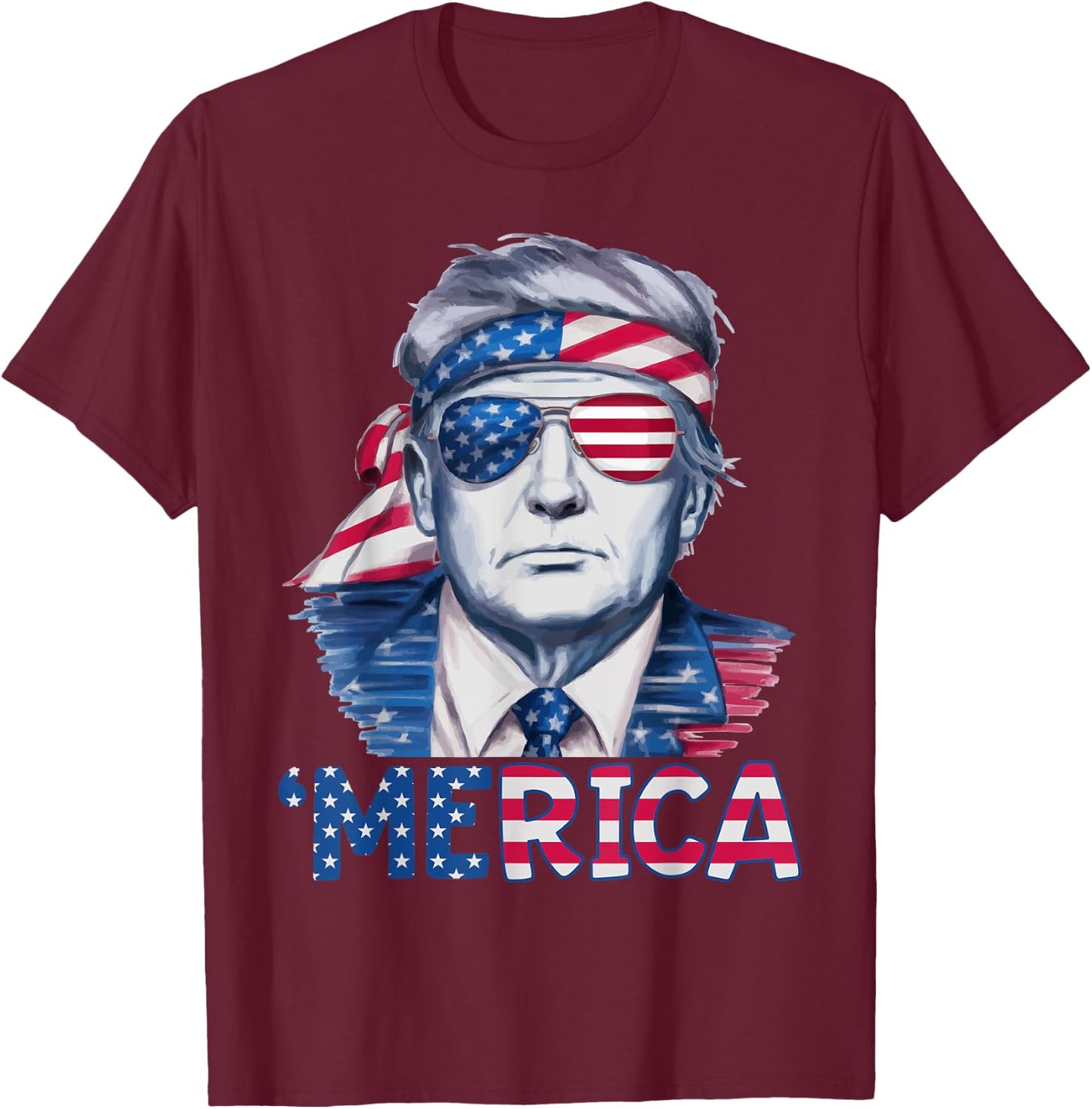 Donald Trump Won Elections 2024 'Merica USA Flag Sunglass T-Shirt - T-Shirt | Maroon