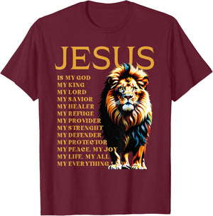 Lion Christian Jesus Is My God King, Lord, and Savior T-Shirt - T-Shirt | Maroon